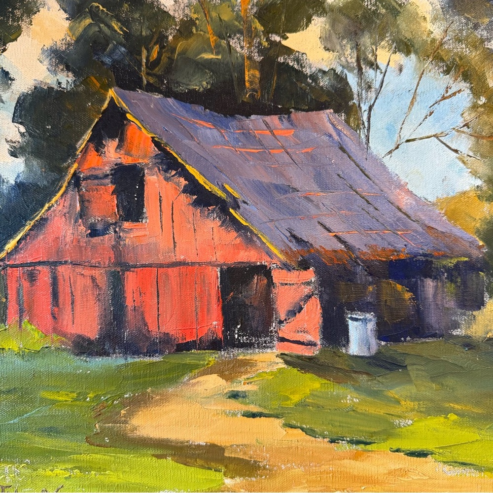 Red Barn Original Painting 14 Feathers 16x20 Canvas Art - Picture 2 of 9